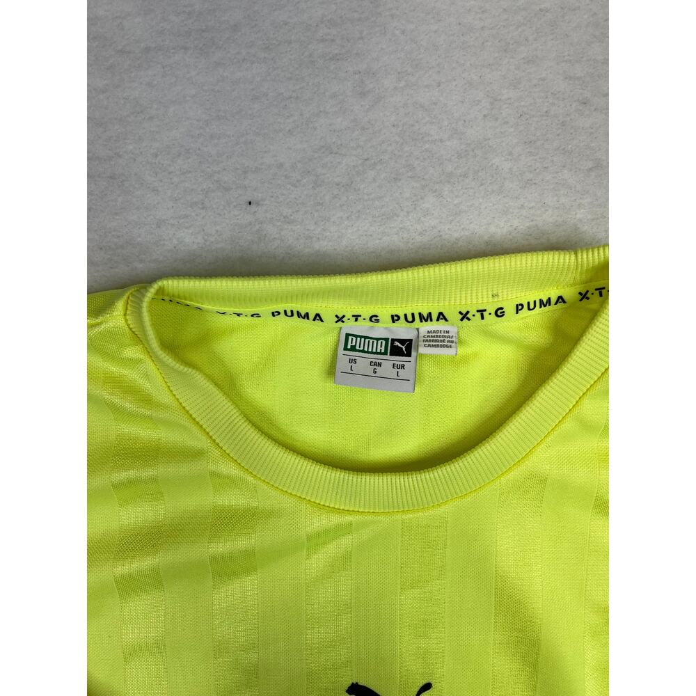 Puma Men's Green Jersey T-shirt,‎ Black Striping, Sz L - Picture 2 of 3